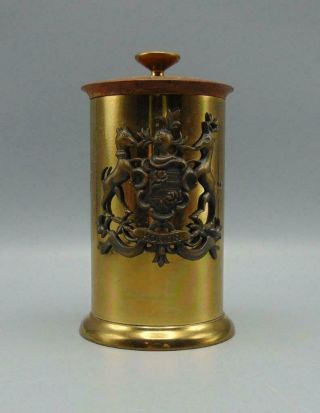 Vintage Brass Cigarette Caddy Holder Dispenser Honor Crest/seal/coat Of Arms
