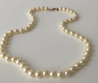 Monet Vintage Faux White Pearl Bead Gold Tone Filigree Clasp Necklace 19 "