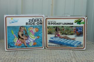 Set Of 2 Vintage The Wet Set 18 - Pocket Lounge & Zebra Ride - On Inflatables
