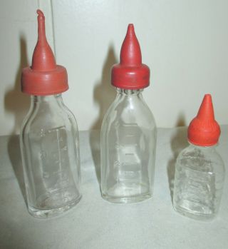 3 Vintage Doll Glass Baby Feeding Bottles