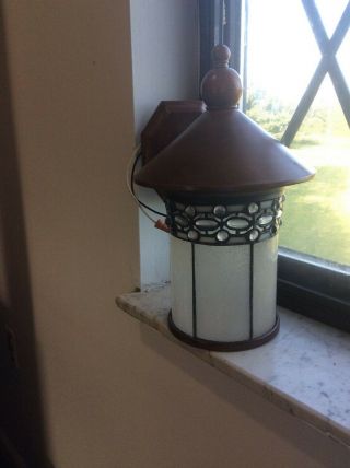 Vtg Outdoor Wall Light Fixture W/bubble Wave Glass Lighting Round Lantern W/peak