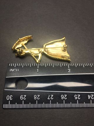 Vintage Brooch Pin Large Figural Gold Tone Victorian Lady Umbrella 2