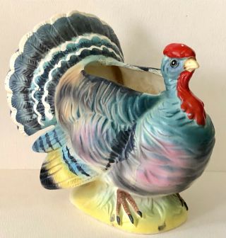 Vintage Relpo Thanksgiving Large Colorful Turkey Vase Planter Table Decoration