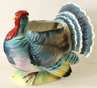 Vintage Relpo Thanksgiving Large Colorful Turkey Vase Planter Table Decoration 2