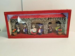 Vtg Mexican " Day Of The Dead " Diorama Skeleton Mariachi Band - 2 1/2 " X 8 "