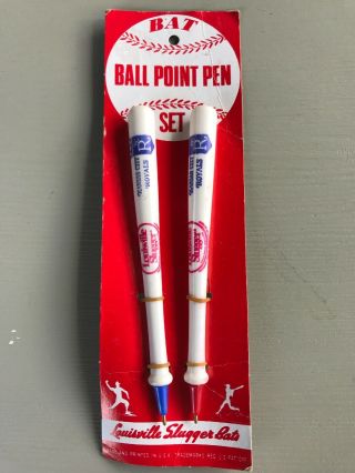 Vintage Louisville Slugger Bats Ball Point Pen Set Kansas City Royals On Card