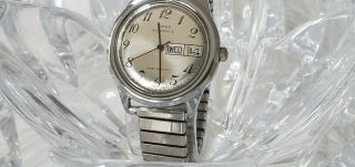 Vintage Timex Automatic Day/date Stainless Chrome Plate Mens Watch