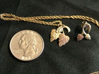 Vintage Chain W/10k Black Hills Gold Leaf Charm Pendant Non Matching Bhg Earring