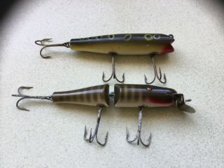 2 X Vintage Lures - 1 X C.  C.  B.  Co Jointed Glass Eyes & 1 X Darter