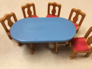 LITTLE TIKES VINTAGE GRAND MANSION DOLLHOUSE DINING ROOM TABLE W 5 CHAIRS 2