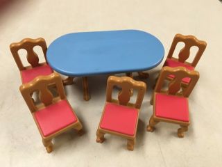 LITTLE TIKES VINTAGE GRAND MANSION DOLLHOUSE DINING ROOM TABLE W 5 CHAIRS 4