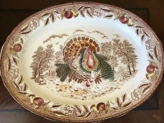 Vintage Glazed Bone China Large Turkey Platter 18.  5 