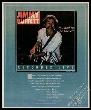 1979 Jimmy Buffett Photo Recorded Live Album Release Vintage Print Ad