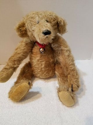 Vintage Gold Mohair 16” Teddy Bear Jointed Shoebutton Eyes,  Plays Music