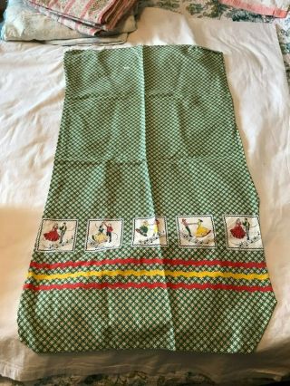 Vintage Full Feedsack With Strings Quilt Fabric Border Print Green Geom