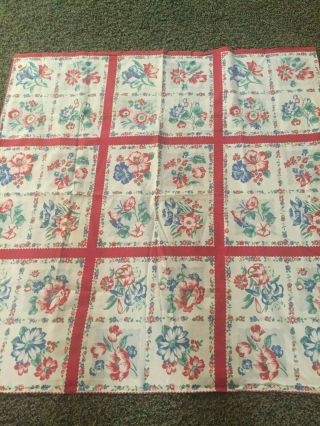 Vintage Cotton Tablecloth Red Flowers 46 " X 46 "