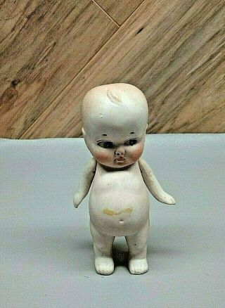 Antique All Bisque Doll Jointed Arms Frozen Charlie Body 4 - 1/4 " Tall Maker ?