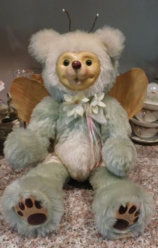 Vintage 20 " Robert Raikes Collectible Jade Butterfly Plush Bear Signed 201/500