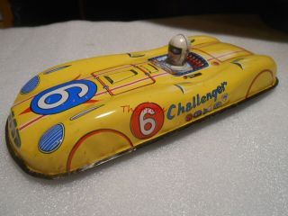 Vintage K Toys Challenger Tin Friction Race Car With Driver
