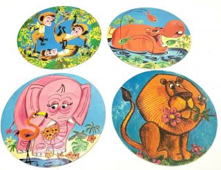 Folger Coffee Can Paper Lid Inserts Zoo Design Vintage 1960 ' s Lion Monkey Hippo 2