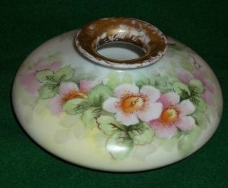 Vintage T & V Limoges Hand Painted Pink Wild Rose Squat Vase W/ Gold Accent
