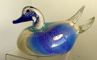 Signed Vintage Murano Glass Duck Bird With Label