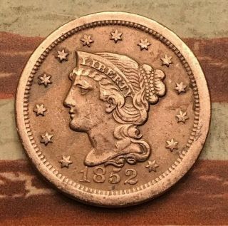 1852 1c Braided Hair Large Cent Vintage Us Copper Coin Fh15 Very Sharp Appeal