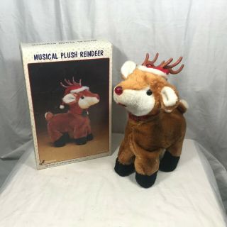 Vintage Animated Musical Walking Reindeer Lighted Nose Rudolph Xmas Box