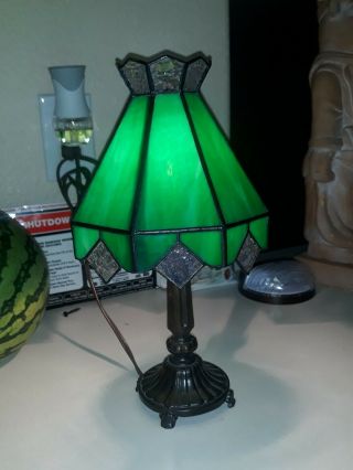 Small Vintage Tiffa - Mini Green Stained Glass Accent Lamp Meyda
