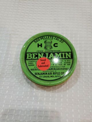 Vintage Benjamin Air Rifle Co.  500.  22 High Compression Pellets And Container