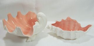 Fitz And Floyd Japan Vintage Coquille 2 Shell Shaped Bowls Pink White