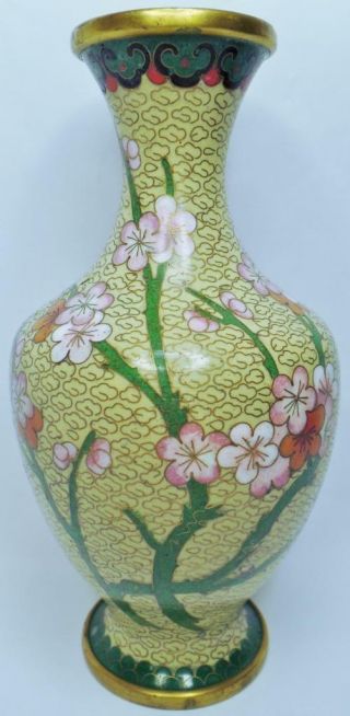 Fine Mid Century Vintage Chinese Cloisonne Enamel Prunus Lotus Swallow Bird Vase