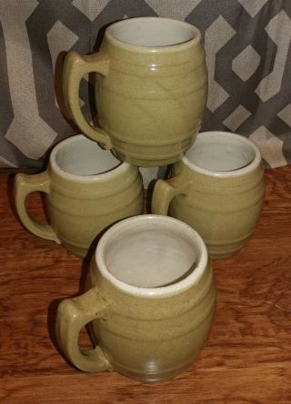 Lot4 Vintage Uhl Pottery Miniature Tan Stoneware Barrel Mug Stein Huningburg Ind