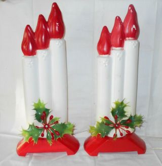 Vintage Empire Three Candle Blow Mold With Light Red Base