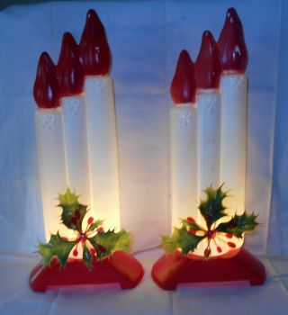 Vintage Empire Three Candle Blow Mold With Light Red Base 2