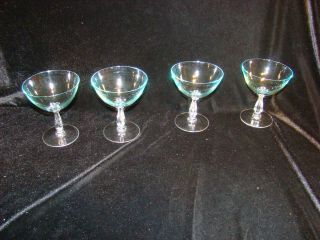 Vintage Mcm Elegant Champagne Glasses Set Of 4,  Light Blue With Clear Stem