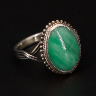 Vtg Sterling Silver - Chinese Export Braided Jade Stone Ring Size 7 - 3.  5g