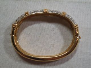 Vtg Swarovski Pave Rhinestone Gold Plated Hinged Bangle Bracelet - Swan Signed - ha 4