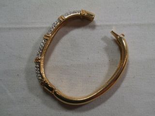 Vtg Swarovski Pave Rhinestone Gold Plated Hinged Bangle Bracelet - Swan Signed - ha 5