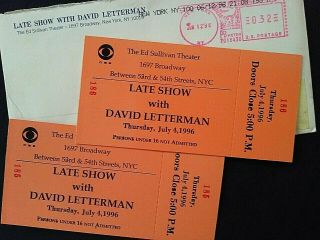 Vintage 2 Full Tickets To 1996 Late Show With David Letterman,  Cbs