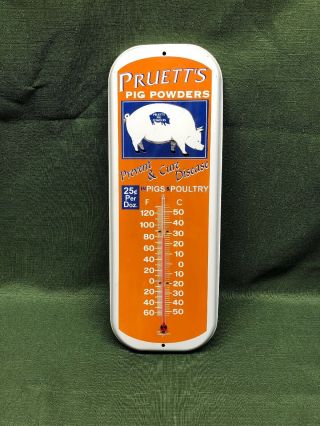 Vintage Thermometer Pruett’s Pig Powder Advertising