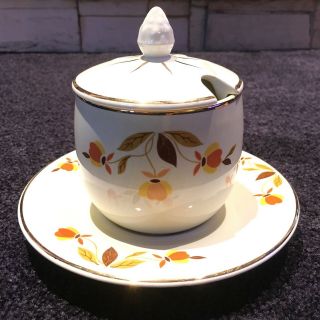 Jewel Hall Tea Autumn Leaf Marmalade & Lid With Underplate Vintage 3 Piece Set