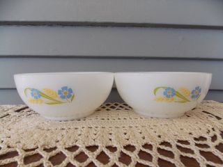 Set Of 2 Vintage Fire King Oven Ware 5 " Chili Bowls With Forget Me Not Flowers