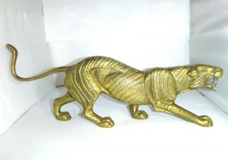 Vintage Large Brass Tiger Statue 14 " Long Weighs 5 Pounds