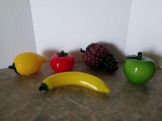 5 Vtg Murano Style Glass Fruits 