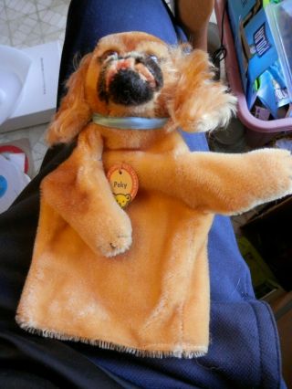 Look Collectible Vintage Mohair " Steiff " Peky Dog Hand Puppet W/id - Nr