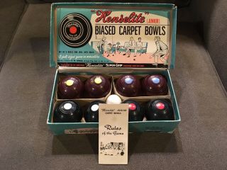 Vintage " Henselite " Biased Carpet Bowls (junior) With Rules