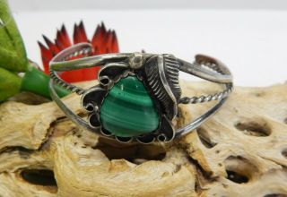 Vintage Native American Old Pawn Silver And Malachite Cuff Bracelet