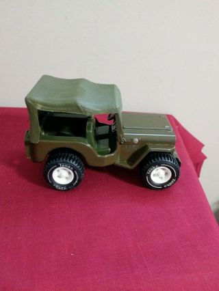 Vintage Tonka Toy Military Green Army Jeep Pressed Steel