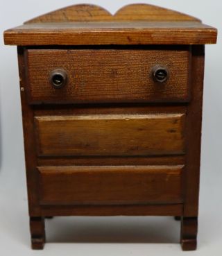 Antique German Miniature Rare Solid Wood Cupboard Or Chest For Dollhouse